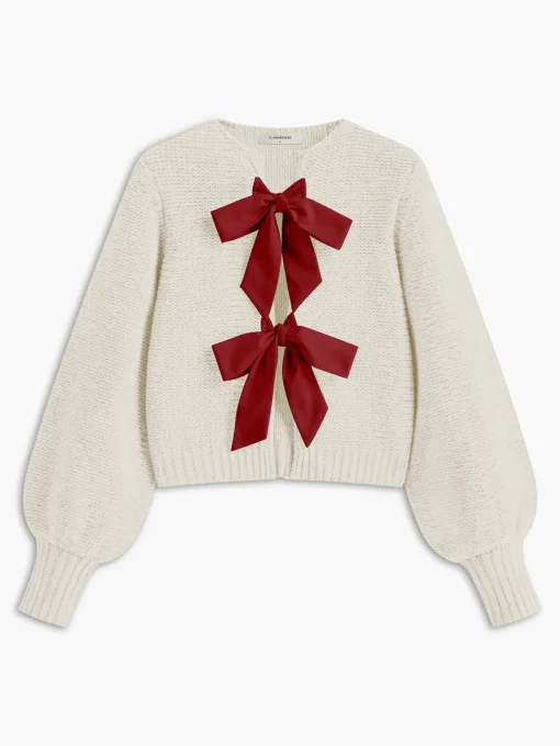 COMMENSE Sweater Tops|Sweaters & Cardigans^Crew Neck Bow Knit Top Grey