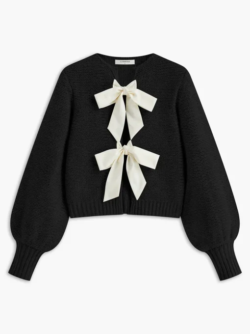 COMMENSE Sweater Tops|Sweaters & Cardigans^Crew Neck Bow Knit Top Grey