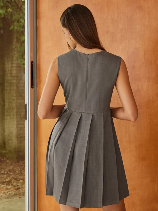 COMMENSE Casual Dresses|Short Dresses^Crew Neck Panel Pleated Tank Dress Grey