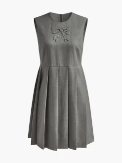 COMMENSE Casual Dresses|Short Dresses^Crew Neck Panel Pleated Tank Dress Grey