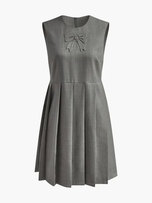 COMMENSE Casual Dresses|Short Dresses^Crew Neck Panel Pleated Tank Dress Grey