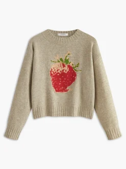 COMMENSE Sweater Tops|Sweaters & Cardigans^Crew Neck Strawberry Warm Sweater Apricot