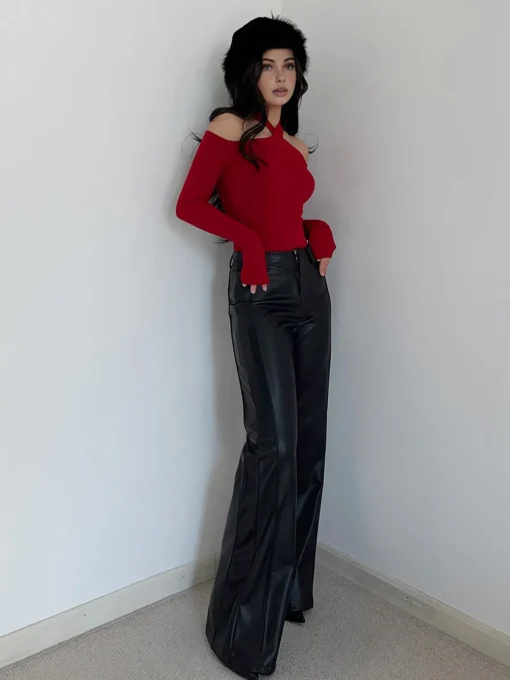 COMMENSE T-shirts|Tops^Criss Cross Cold-Shoulder Ribbed Top Burgundy