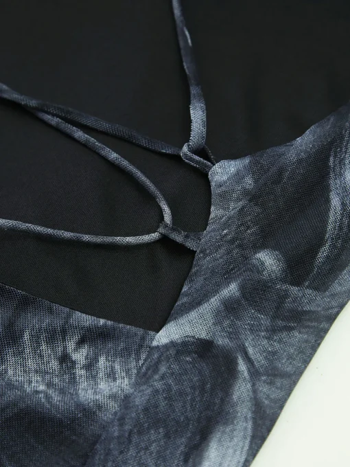 COMMENSE Dresses^Crisscross Print Asymmetrical Hem Short Dress Blue