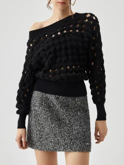 COMMENSE Blouses & Shirts|Tops^Crocheted Circle Hollow Off Shoulder Blouse Black