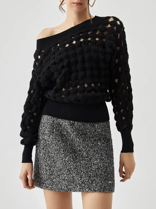 COMMENSE Blouses & Shirts|Tops^Crocheted Circle Hollow Off Shoulder Blouse Black