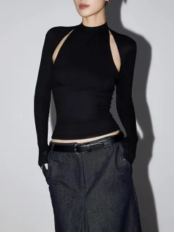 COMMENSE Crop Tops|T-shirts^Crop Cutout T-Shirt Black