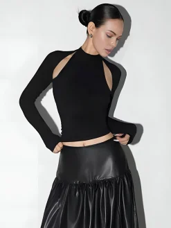 COMMENSE Crop Tops|T-shirts^Crop Cutout T-Shirt Black
