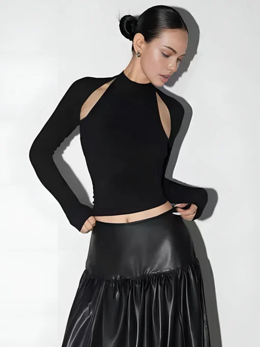 COMMENSE Crop Tops|T-shirts^Crop Cutout T-Shirt Black