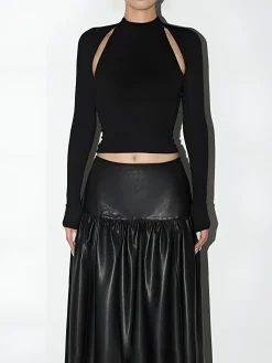 COMMENSE Crop Tops|T-shirts^Crop Cutout T-Shirt Black