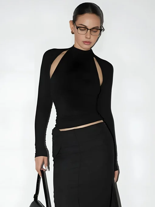 COMMENSE Crop Tops|T-shirts^Crop Cutout T-Shirt Black