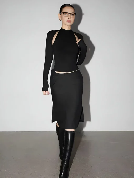 COMMENSE Crop Tops|T-shirts^Crop Cutout T-Shirt Black