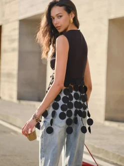 COMMENSE Crop Tops|Tank Tops & Camis^Crop Tassel Tank Top Black