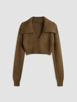 COMMENSE Cardigans|Sweaters & Cardigans^Cropped Cardigan with Collar Coffee