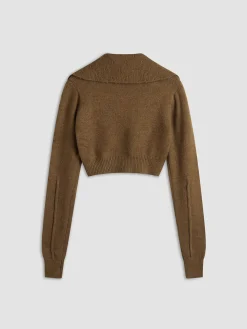 COMMENSE Cardigans|Sweaters & Cardigans^Cropped Cardigan with Collar Coffee