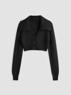 COMMENSE Cardigans|Sweaters & Cardigans^Cropped Cardigan with Collar Coffee