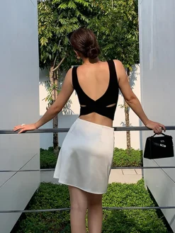 COMMENSE Crop Tops|Tank Tops & Camis^Cross Back Crop Tank Top Black