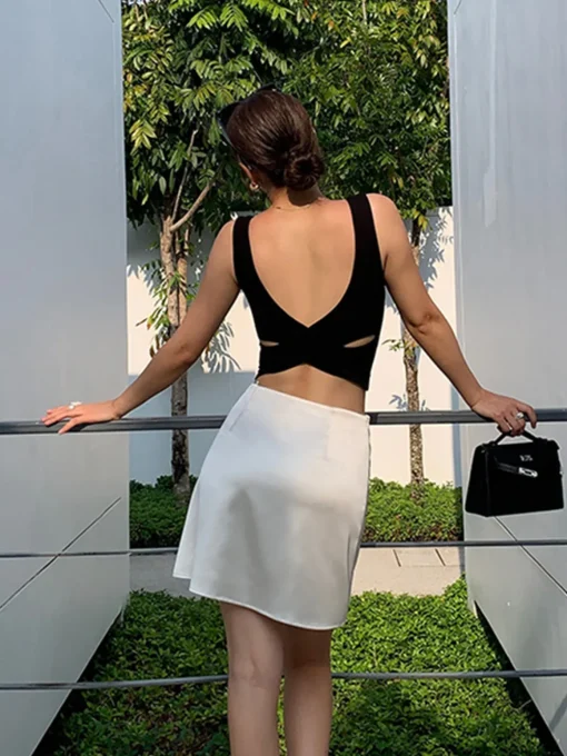 COMMENSE Crop Tops|Tank Tops & Camis^Cross Back Crop Tank Top Black