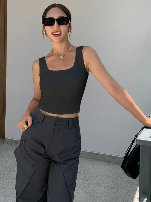 COMMENSE Crop Tops|Tank Tops & Camis^Cross Back Crop Tank Top Black