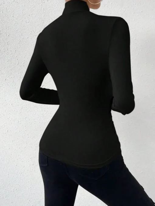 COMMENSE T-shirts|Tops^Cross-Over Collar Pleated Cinched T-Shirt Apricot