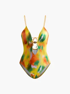 COMMENSE Swimwear|Tops^Cutout Metal Printed One Piece Swimsuit Multicolor