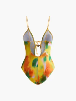 COMMENSE Swimwear|Tops^Cutout Metal Printed One Piece Swimsuit Multicolor