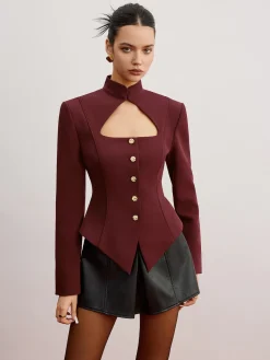 COMMENSE Outerwear|Blazers^Cutout Slim Blazer With Shoulder Pads Burgundy