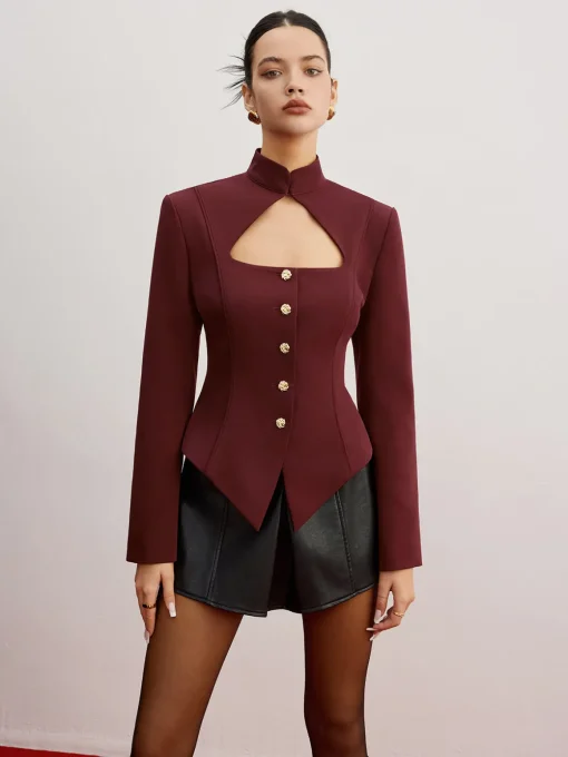 COMMENSE Outerwear|Blazers^Cutout Slim Blazer With Shoulder Pads Burgundy