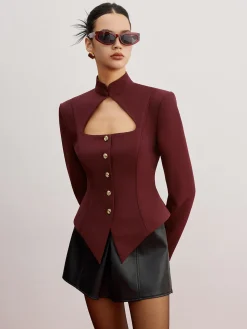 COMMENSE Outerwear|Blazers^Cutout Slim Blazer With Shoulder Pads Burgundy