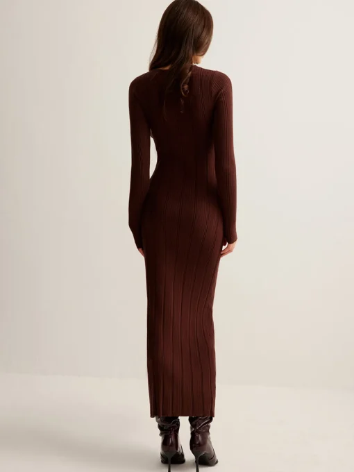 COMMENSE Sweater Dresses|Work Dresses^Cutout Slim Sweater Long Dress Brown