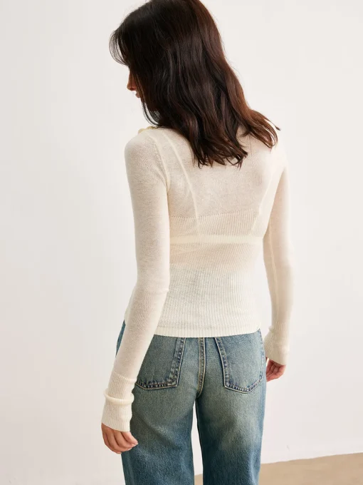 COMMENSE Sweater Tops|Sweaters & Cardigans^3D Flower Semi-Sheer Knit Top Apricot