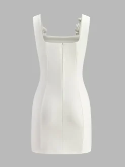 COMMENSE Dresses^3D Flower Zipper Strappy Short Dress White