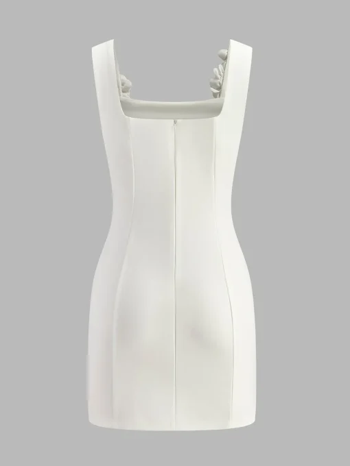 COMMENSE Dresses^3D Flower Zipper Strappy Short Dress White