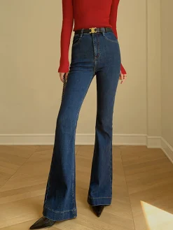 COMMENSE Jeans|Pants^Denim Slim Bootcut Jeans Without Belt Navy