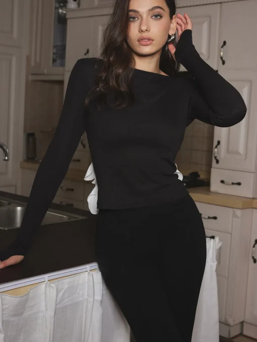 COMMENSE T-shirts|Tops^Detachable Petal Backless Slim T-Shirt Black
