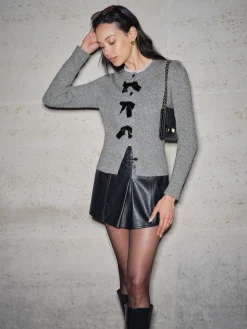 COMMENSE Cardigans|Sweaters & Cardigans^Detachable-Bow Button Short Cardigan Grey