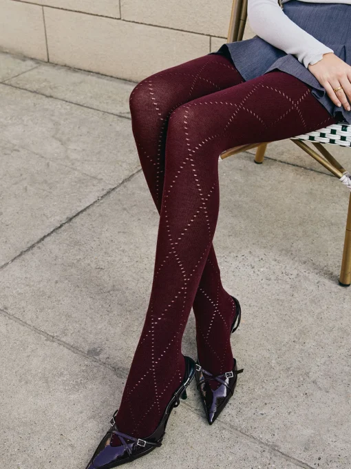 COMMENSE Socks & Tights|Accessories^Diamond-Pattern Invisible Tights Red