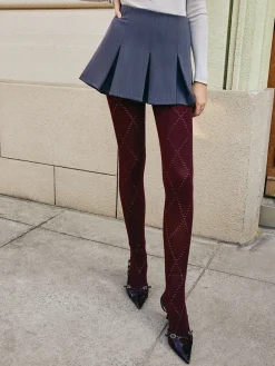 COMMENSE Socks & Tights|Accessories^Diamond-Pattern Invisible Tights Red