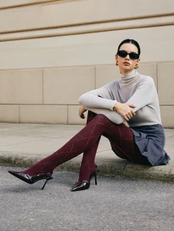 COMMENSE Socks & Tights|Accessories^Diamond-Pattern Invisible Tights Red