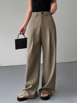 COMMENSE Wide Leg|Pants^Divine Pleat Wide Leg Dress Pants Khaki