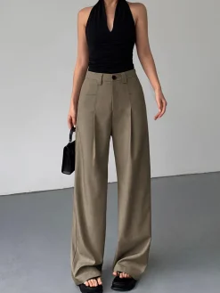 COMMENSE Wide Leg|Pants^Divine Pleat Wide Leg Dress Pants Khaki