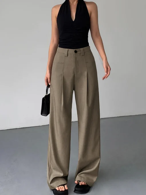 COMMENSE Wide Leg|Pants^Divine Pleat Wide Leg Dress Pants Khaki