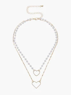 COMMENSE Necklaces|Accessories^Double Layer Pearl Heart Pendant Necklace Gold