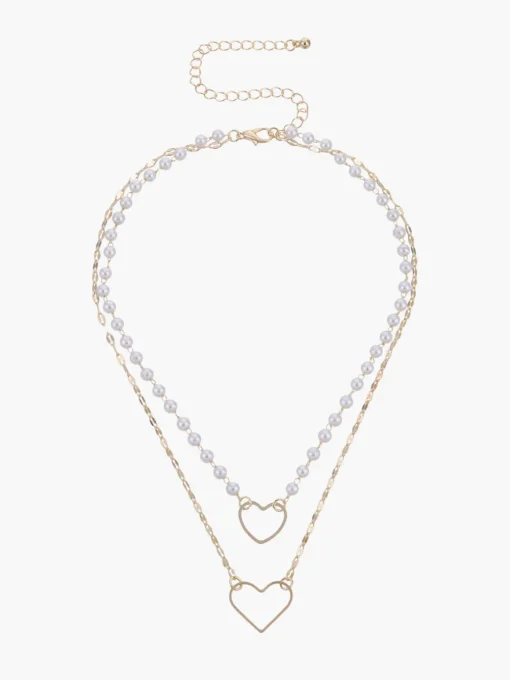 COMMENSE Necklaces|Accessories^Double Layer Pearl Heart Pendant Necklace Gold