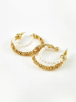 COMMENSE Earrings|Accessories^Double Layer Pearl Hoop Earrings Gold
