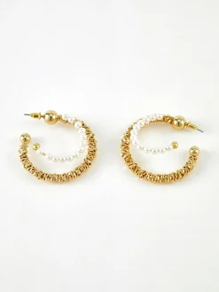 COMMENSE Earrings|Accessories^Double Layer Pearl Hoop Earrings Gold