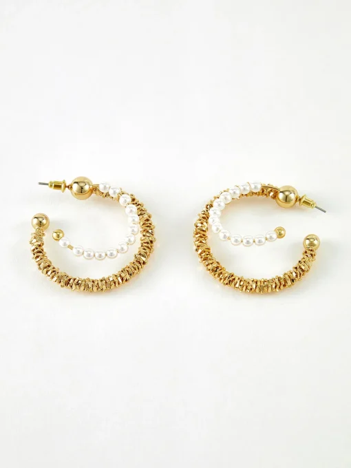 COMMENSE Earrings|Accessories^Double Layer Pearl Hoop Earrings Gold
