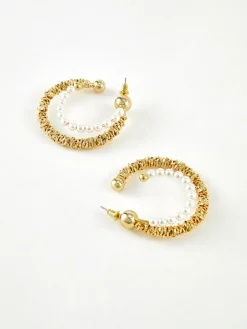 COMMENSE Earrings|Accessories^Double Layer Pearl Hoop Earrings Gold