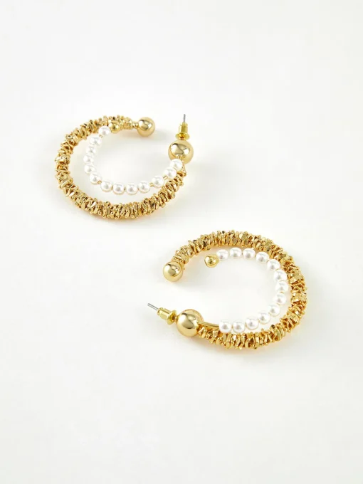 COMMENSE Earrings|Accessories^Double Layer Pearl Hoop Earrings Gold