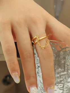 COMMENSE Rings & Bracelets|Accessories^Double Layered Chain Decor Ring Gold